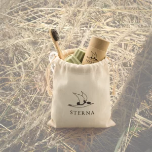 Kit de voyage biodégradable : savon, brosse à dent en bambou et déodorant solide.